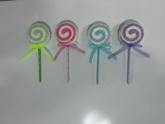 Large handcrafted foam lollipop Christmas ornaments with glitter finish, ideal for giant candy-themed tree decorations and commercial holiday window displays, factory direct supply.